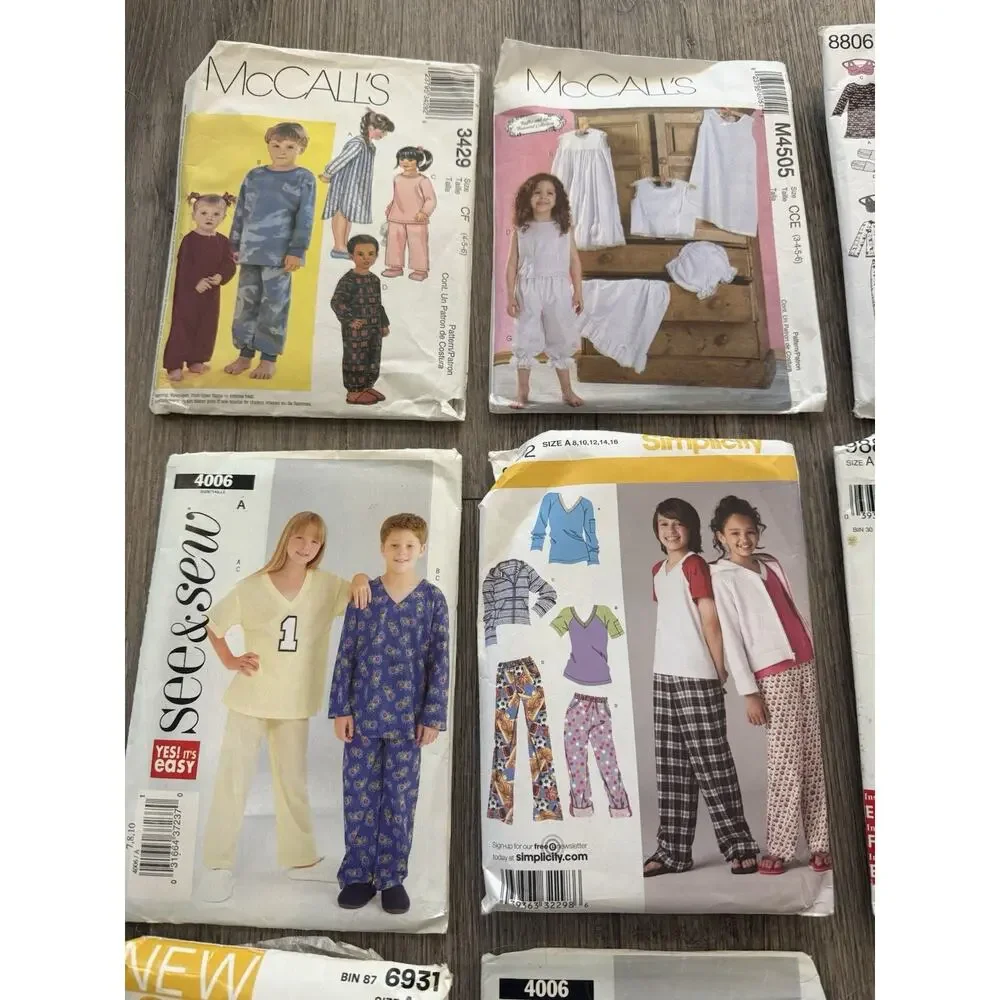 Lot of 9 Children’s Kids Pajama Sleepwear Robe Sewing Patterns Assorted Sizes